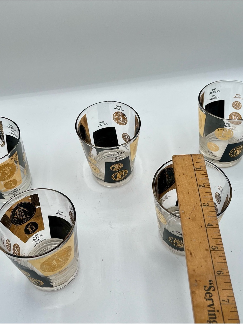 mid century cera us gold coin glasses Set Of 5 - Picture 5 of 13